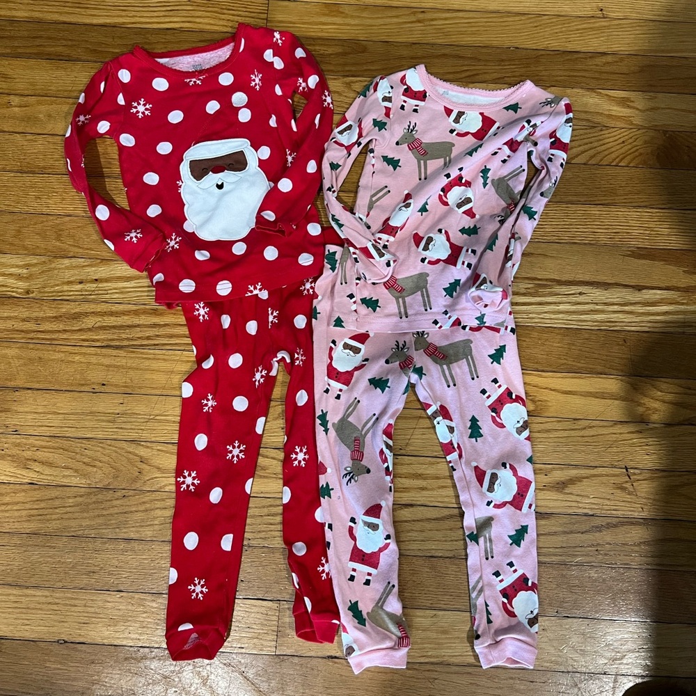 Carter's Red and Pink Santa Pajama Set 2T (2)